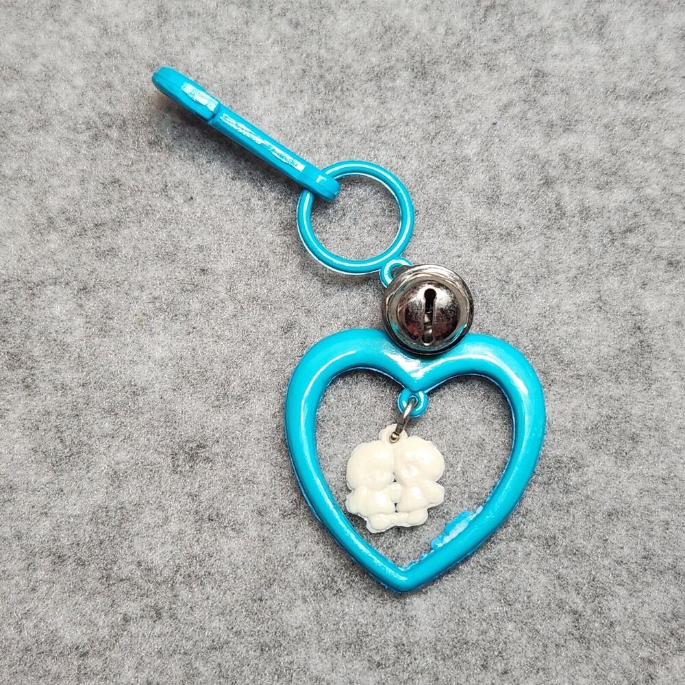 Vintage 1980s Plastic Bell Charm Girls Heart For 80s Necklace BLUE